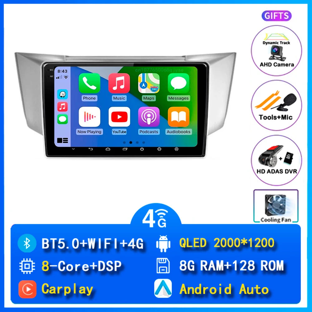 Android 14 wifi+4G Carplay AUTO Car Radio For Lexus RX300 RX330 RX350 RX400H 2003 -2009 Navigation GPS Player Stereo Multimedia