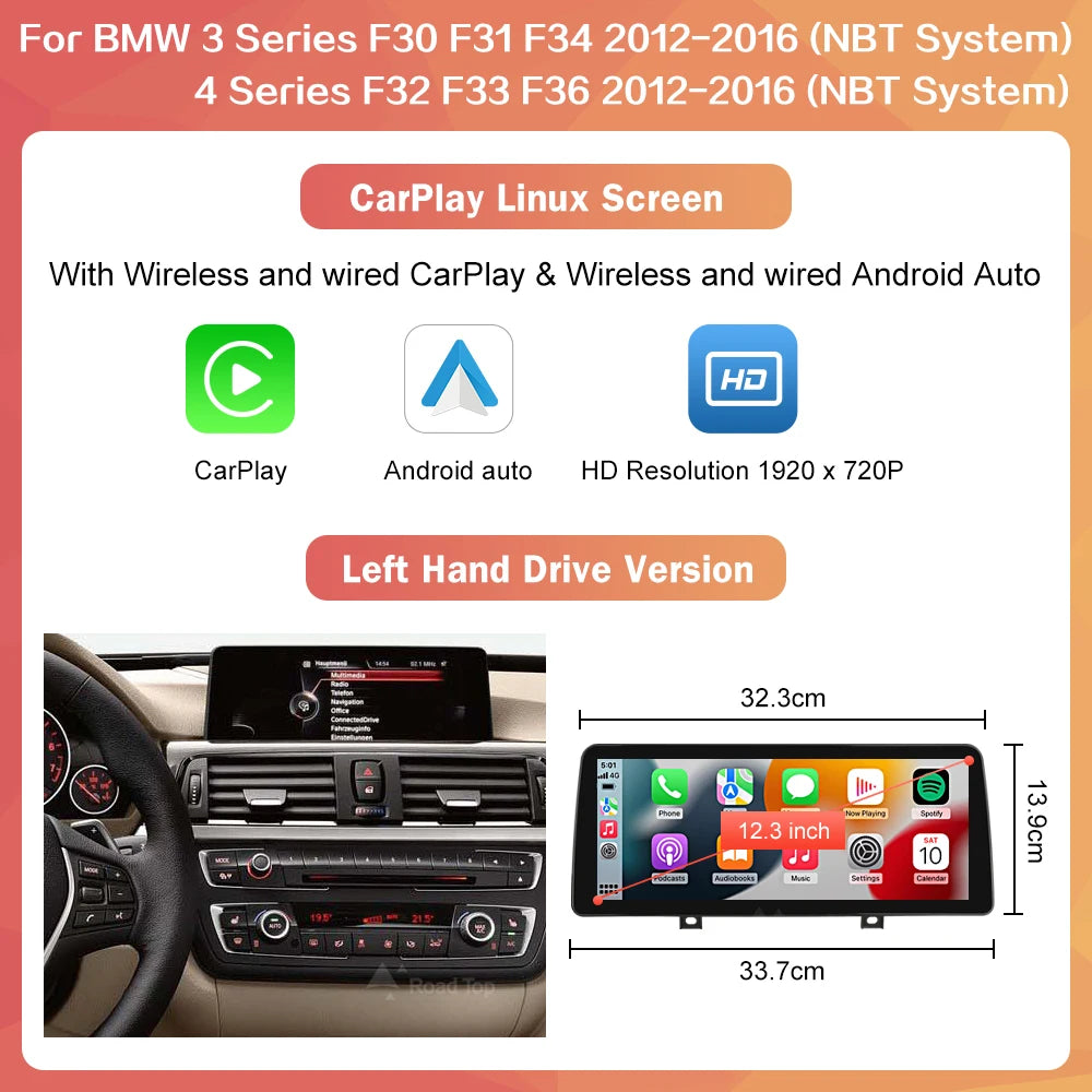 1920*720 Wireless Carplay Multimedia Screen Android Auto For BMW 1 2 3 4 Series F20 F21 F22 F23 F45 F30 F31 F33 F36 NBT System
