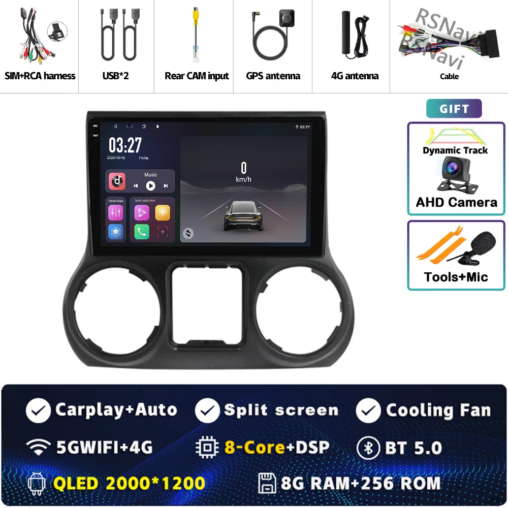 Android 14 Carplay Auto For Jeep Wrangler 3 JK 2015 2016 2017 Car Radio Player Multimedia srereo Navigation BT 4G WIFI DSP