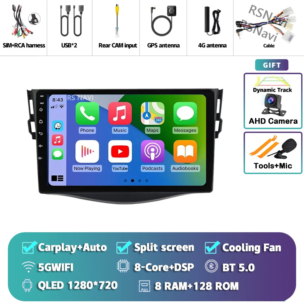 Android 14 Carplay Car Radio Multimedia For Toyota RAV4 Rav 4 2005 - 2013 navigation video DVD Autoradio Stereo 2din 4G+BT GPS