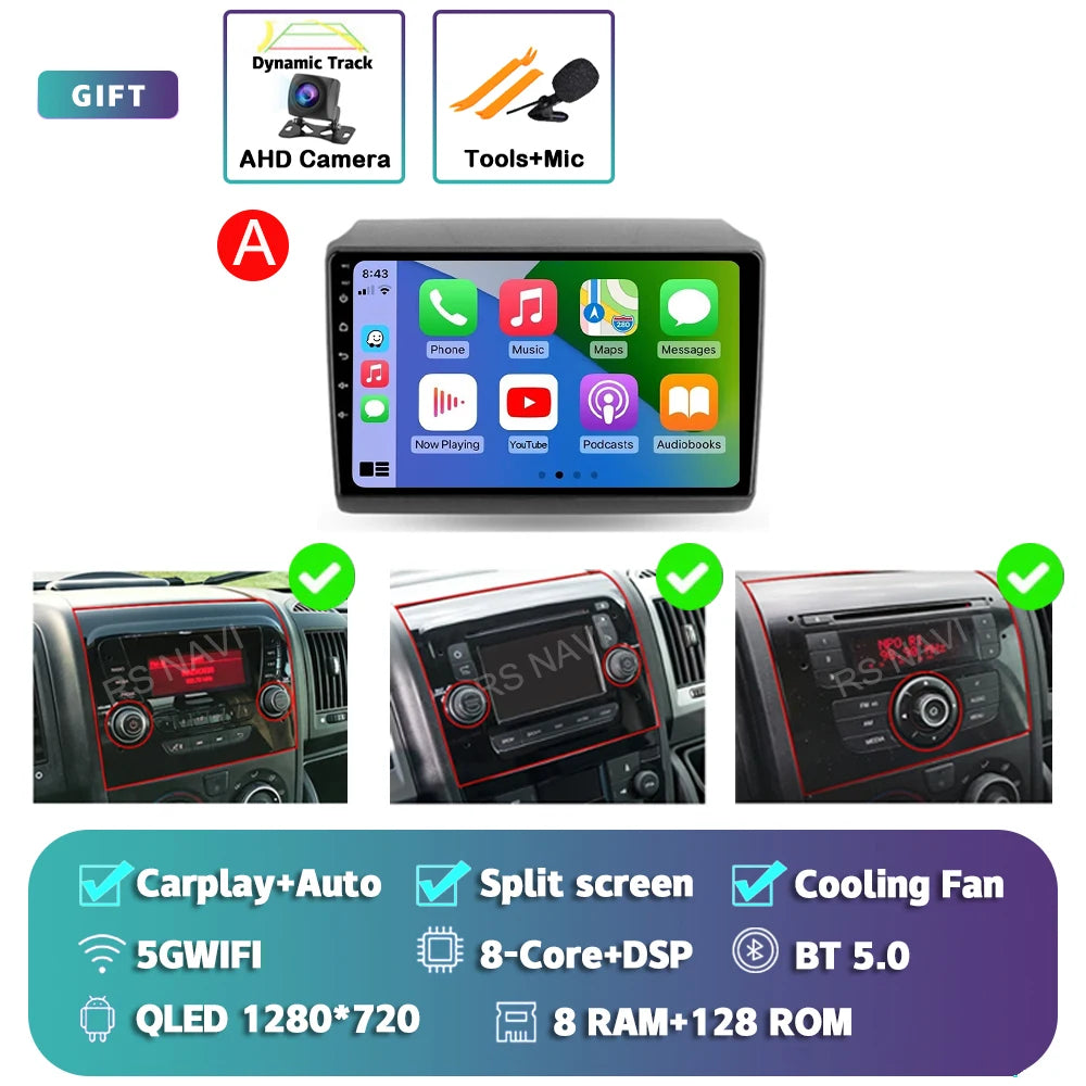 Android 14 Car Radio Carplay Auto GPS Navigation Multimedia Player For Fiat Ducato 2007 - 2015 video Stereo DVD 2 DIN Wifi+4G BT