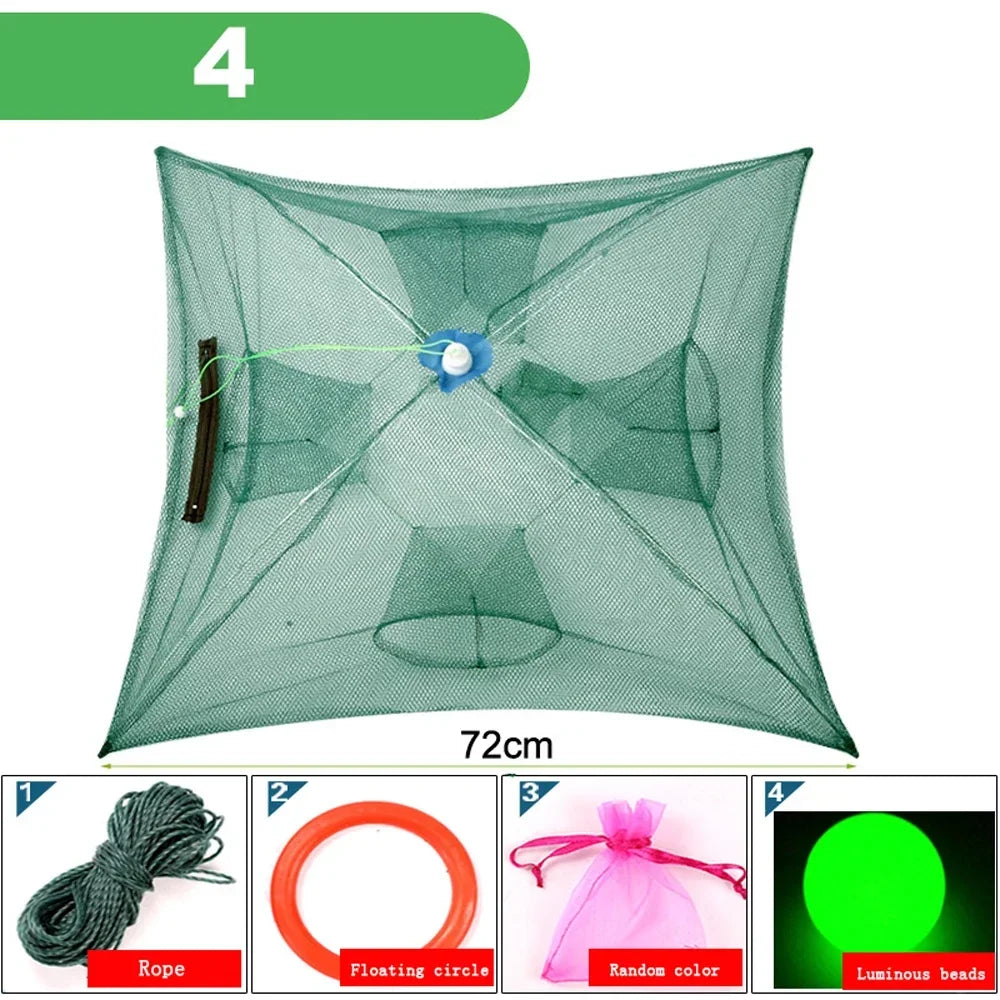 24/20/16/12/10/8/6/4 Holes Portable Fishing Net Shrimp Cage Nylon Foldable Fish Trap Folding Outdoor Automatic Collapsible