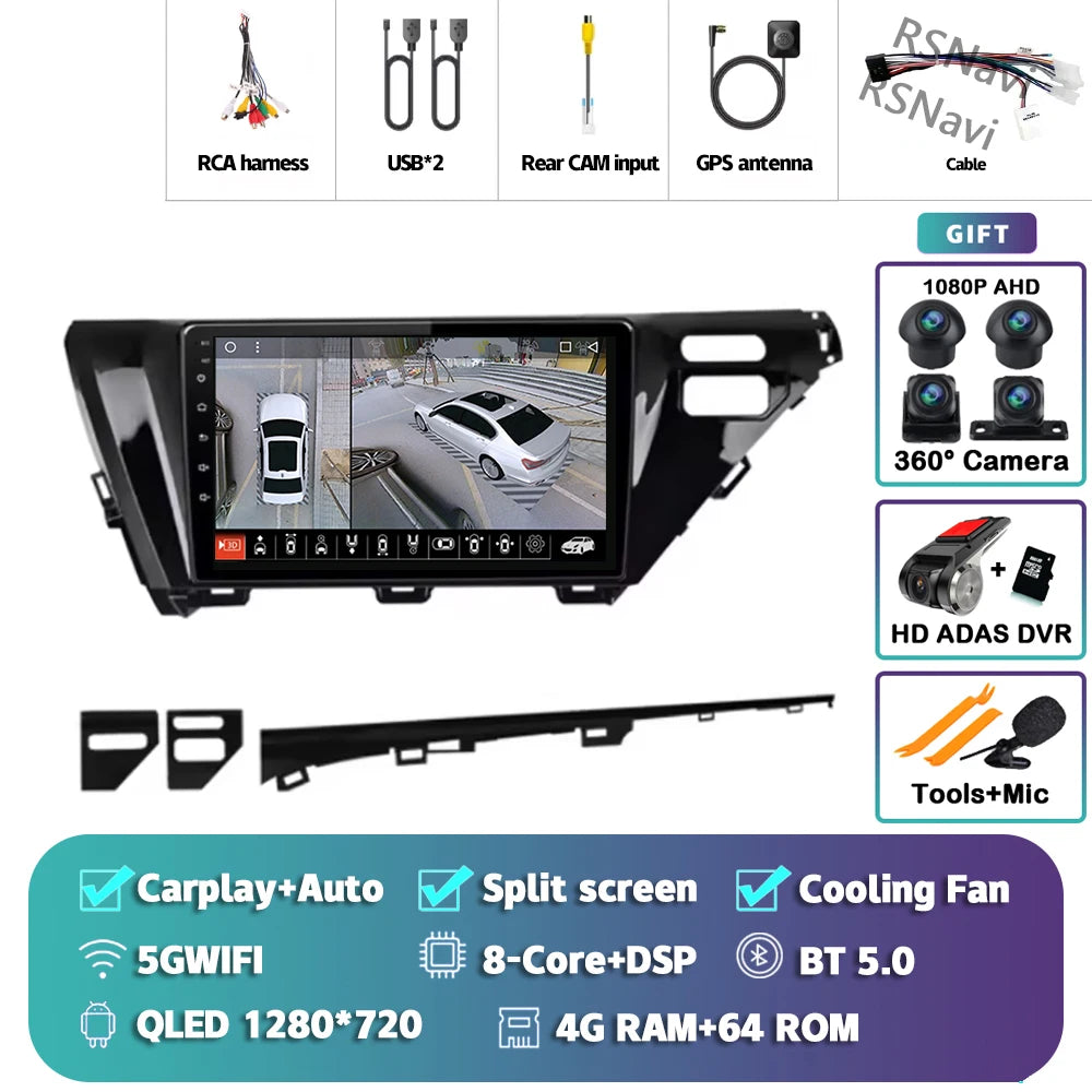Android 14 Carplay Auto Car Radio For Toyota Camry 8 XV 70 2017 2018 2019 2020 Navigation Video Player Multimedia Stereo DSP GPS