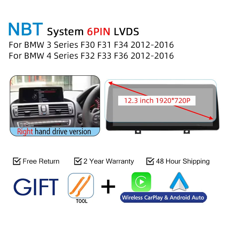 Wireless Carplay Android Auto For BMW 3 4 Series F30 F31 F32 F33 F34 F36 NBT Multimedia Display Touch Screen GPS Navi