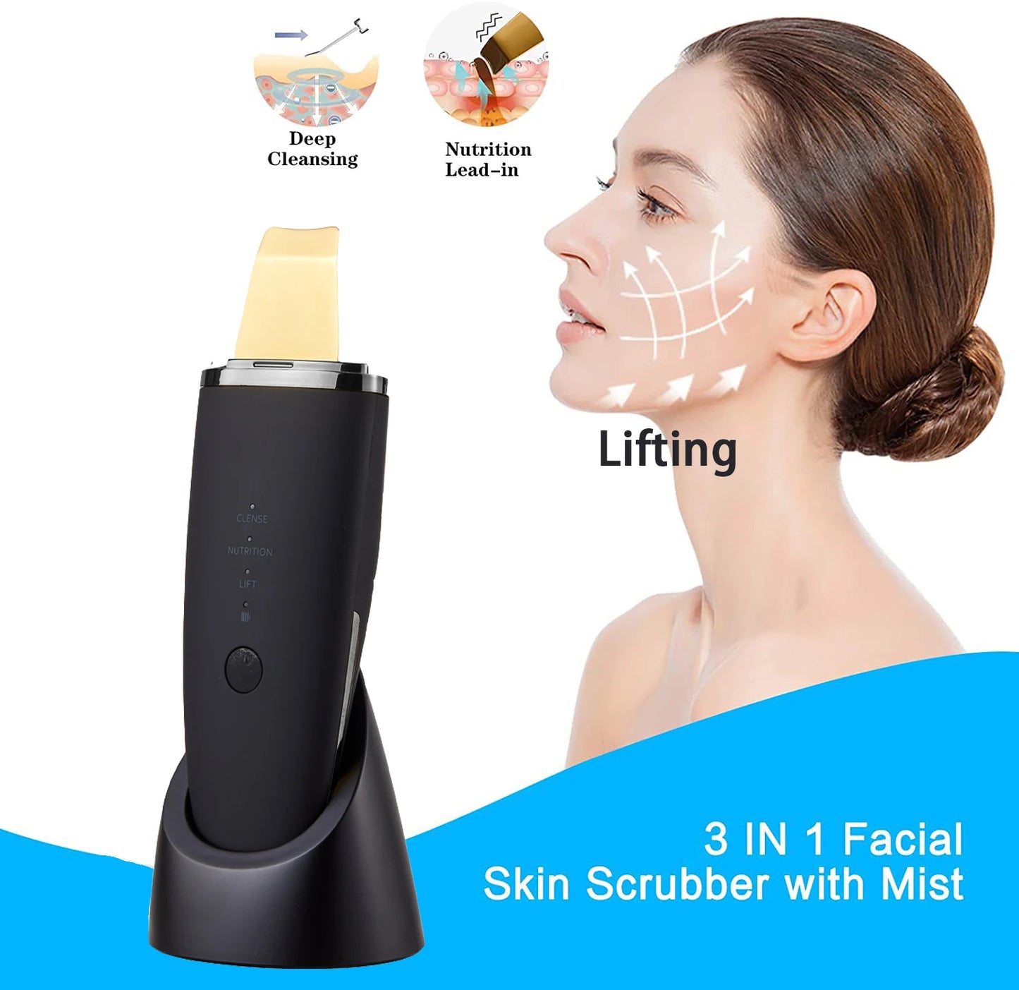 New Ultrasonic Skin Scrubber Vibration Face Spatula Blackhead Remover Shovel Clean Cavitation Peel
