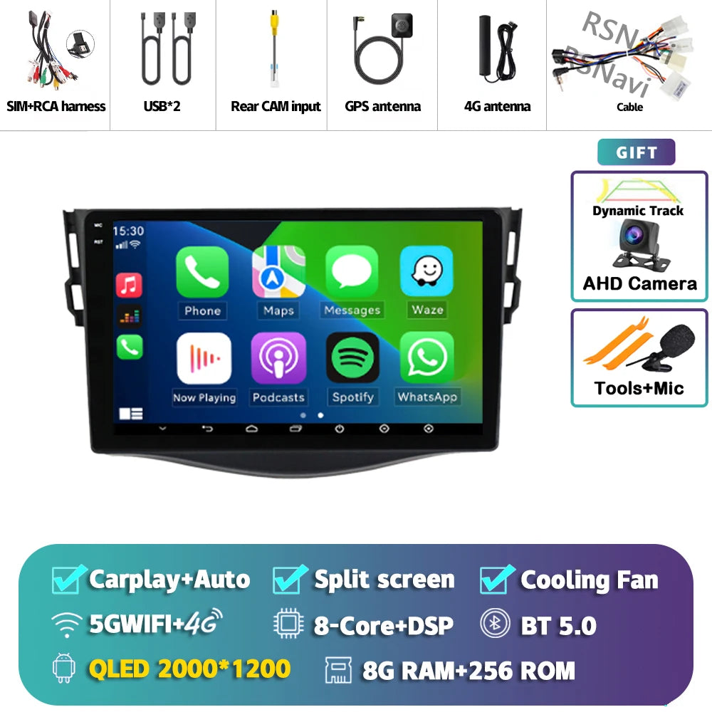 Android 14 Carplay Car Radio Multimedia For Toyota RAV4 Rav 4 2005 - 2013 navigation video DVD Autoradio Stereo 2din 4G+BT GPS