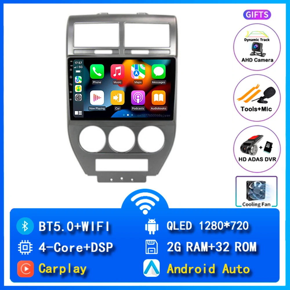 Android 14 Carplay Car Radio For Dodge Caliber Jeep Compass 1 MK Patriot 2006 - 2010 Navigation GPS Video Player wifi+4G Stereo