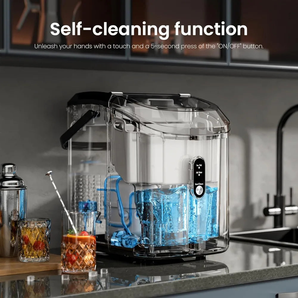 Nugget Ice Makers Countertop, Portable Sonic Ice Machine with Self-Cleaning/One-Click Operation for Home/Office(Silver)