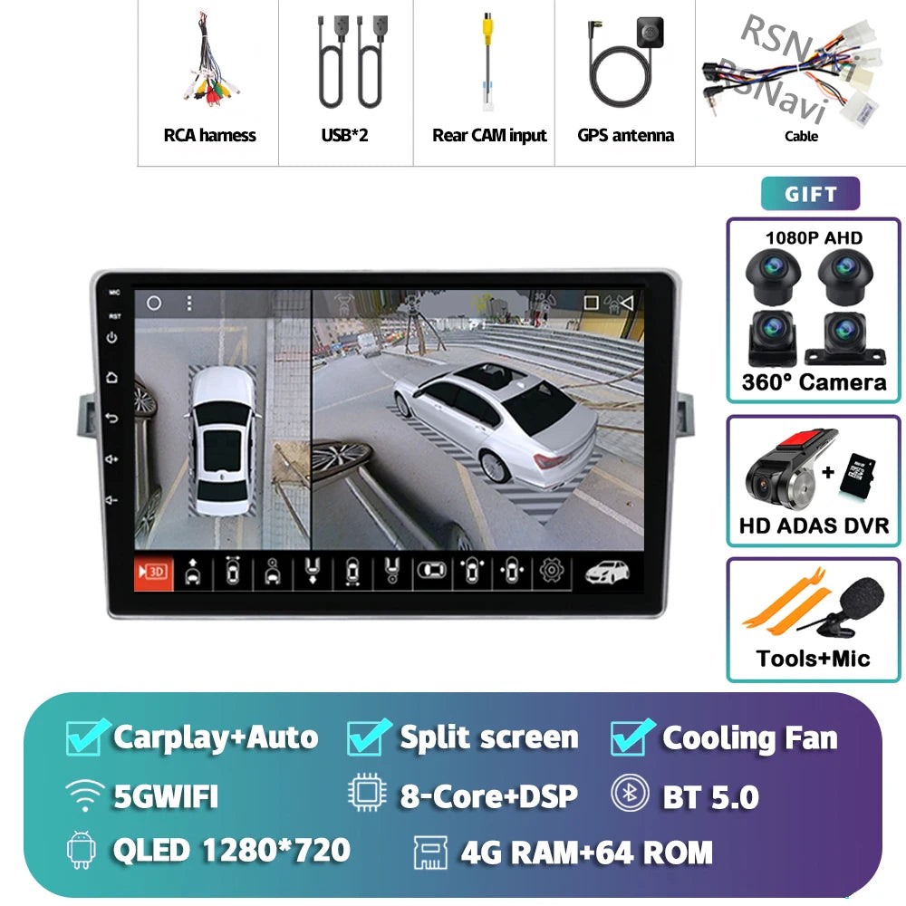 Android 14 Car radio Navigation Multimedia Player For Toyota Verso 2010 2011 2012 2013 2014 2015 2016 Carplay Auto Stereo video