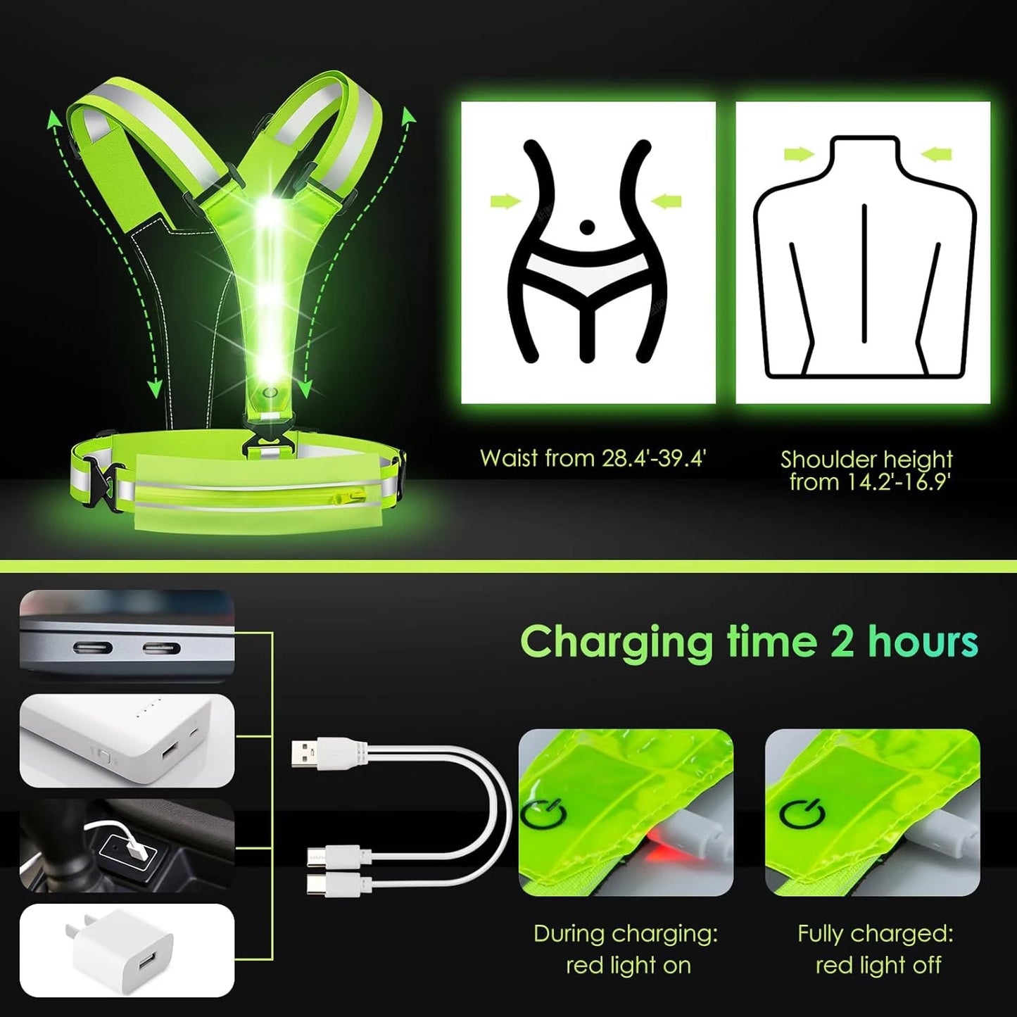 Cycling Running Luminous Vest Safety Reflective Vest LED Light Adjustable Cycling Vest Night Warning Work Fishing Sports Vest