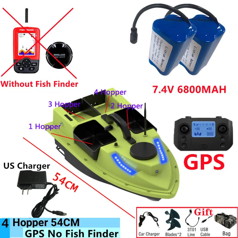 99GPS Smart Cruise Sonar Fish Finder High Speed RC Fishing Boat 4Hopper 600M 3KG Waterproof Lighting Remote Control RC Bait Boat