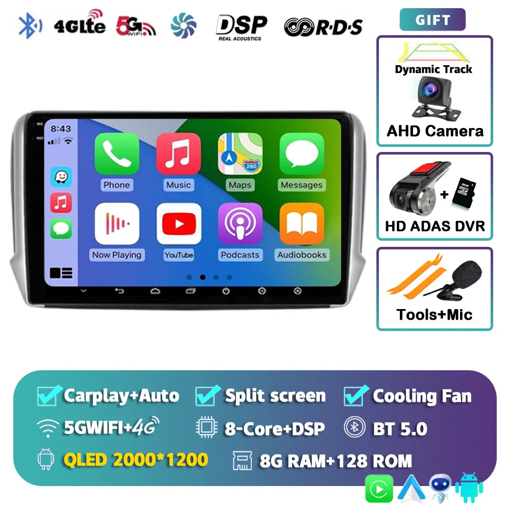 Android 14 For Peugeot 2008 208 2012-2018 Car Radio Multimedia Player Navigation GPS Wireless Carplay Android Auto Stereo 2Din