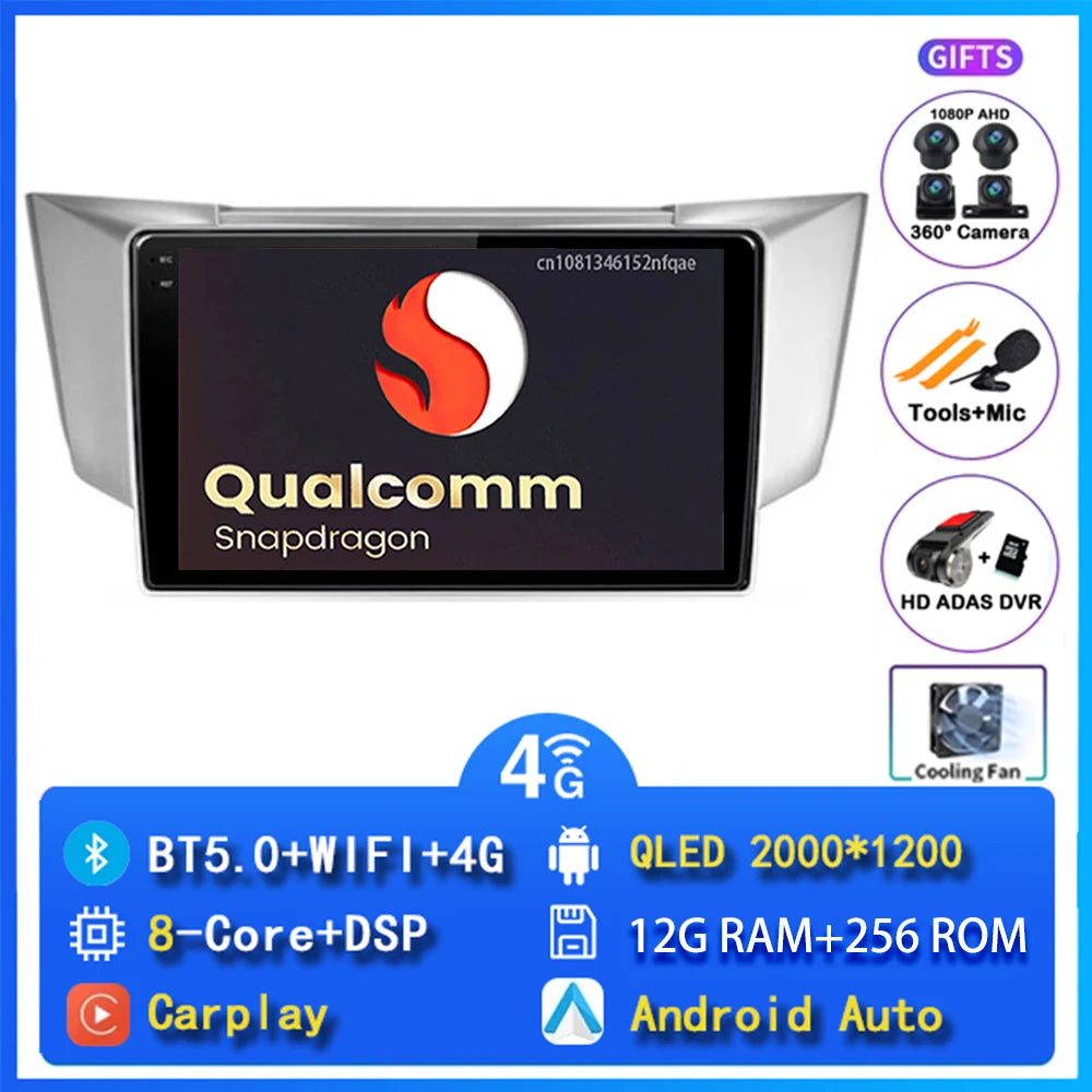 Android 14 wifi+4G Carplay AUTO Car Radio For Lexus RX300 RX330 RX350 RX400H 2003 -2009 Navigation GPS Player Stereo Multimedia