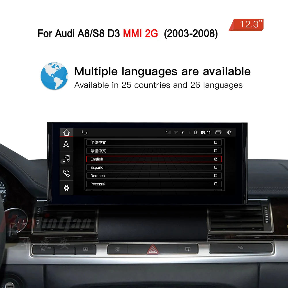 Hualingan 12.3 "car radio upgrade Android CarPlay multimedia for Audi A8 D3 original With aux retrofit touch screen Android Auto