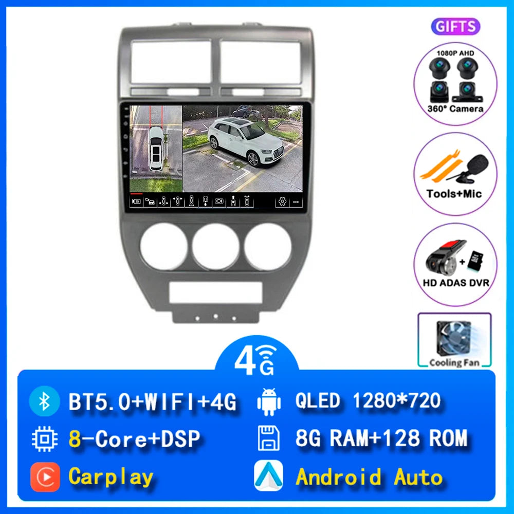 Android 14 Carplay Car Radio For Dodge Caliber Jeep Compass 1 MK Patriot 2006 - 2010 Navigation GPS Video Player wifi+4G Stereo