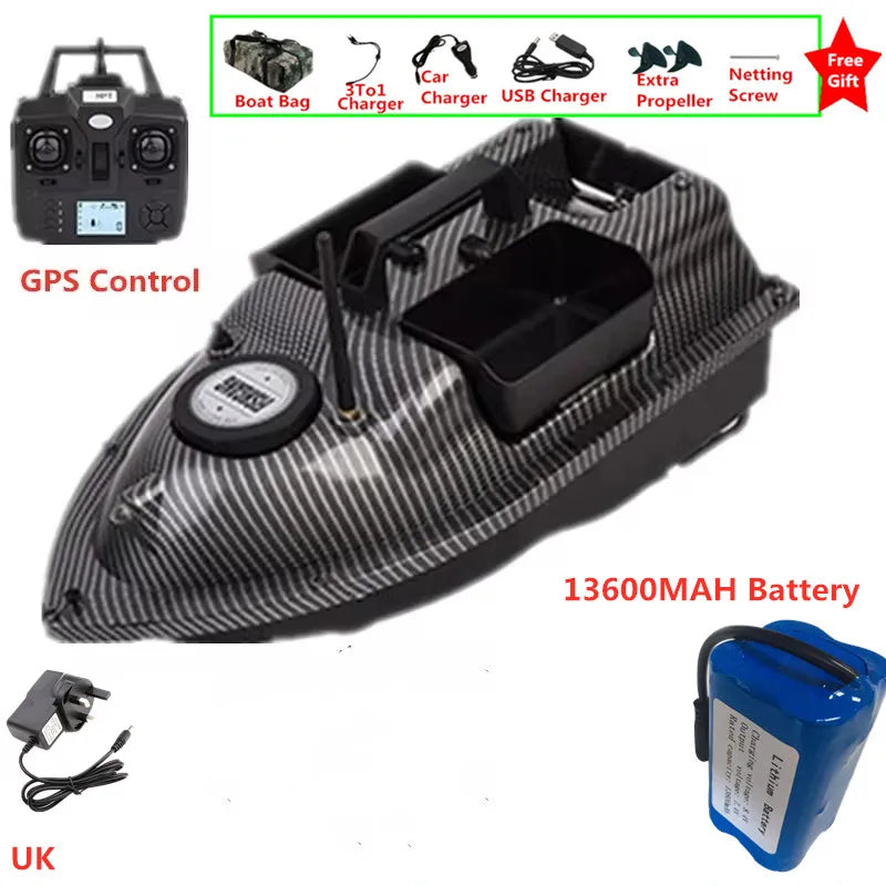 16 GPS Return Nesting Sonar Fish Finder RC Bait Boat 500M 2KG LCD Screen Waterproof Correction Yaw Remote Control Fishing Boat
