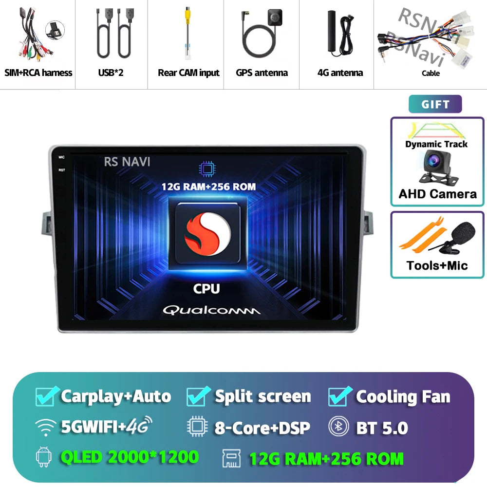 Android 14 Car radio Navigation Multimedia Player For Toyota Verso 2010 2011 2012 2013 2014 2015 2016 Carplay Auto Stereo video
