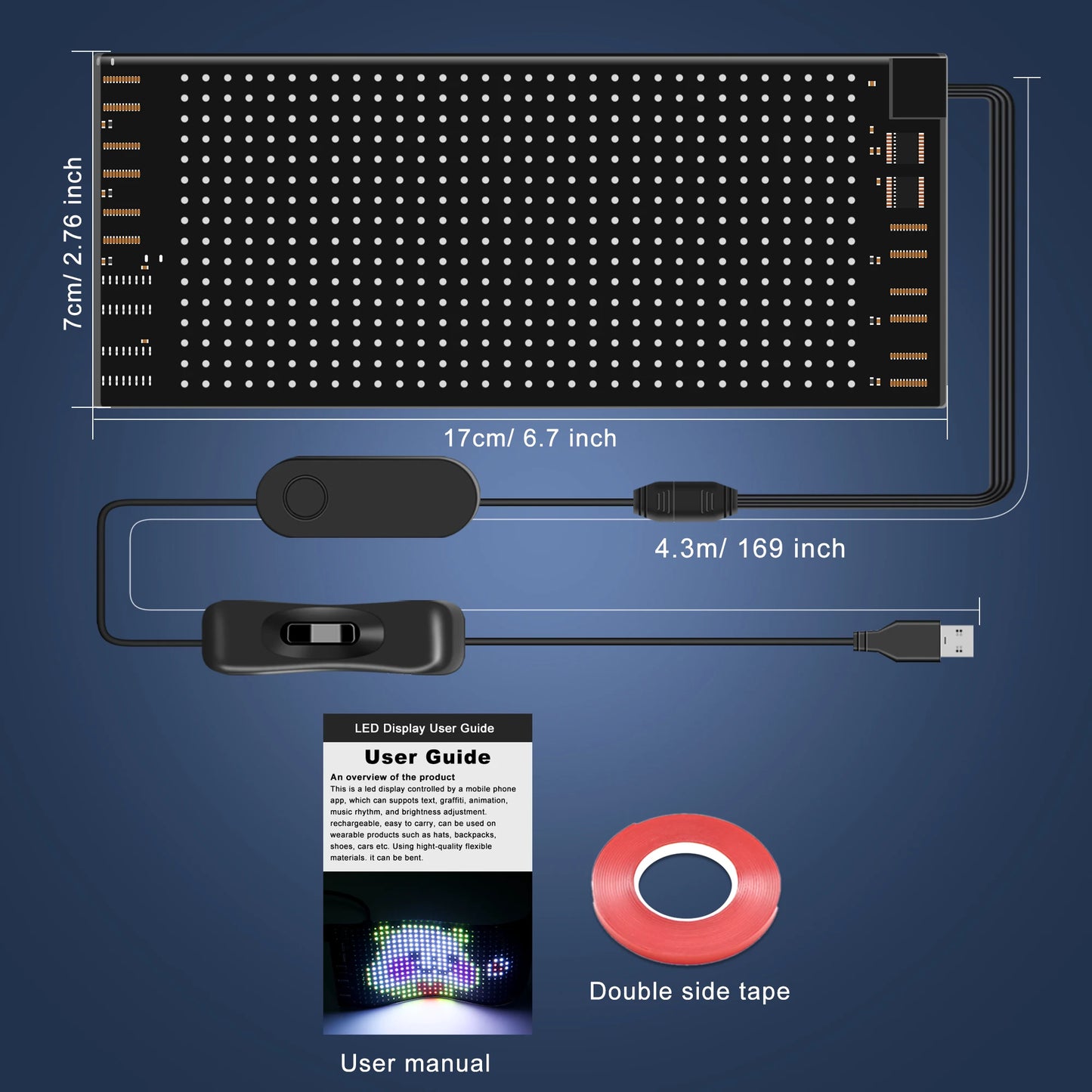 Mini LED Car Sign 6.7''x2.76'' Flexible USB LED Digital Sign App Control DIY Programmable Scrolling Sign for Car Party Festival