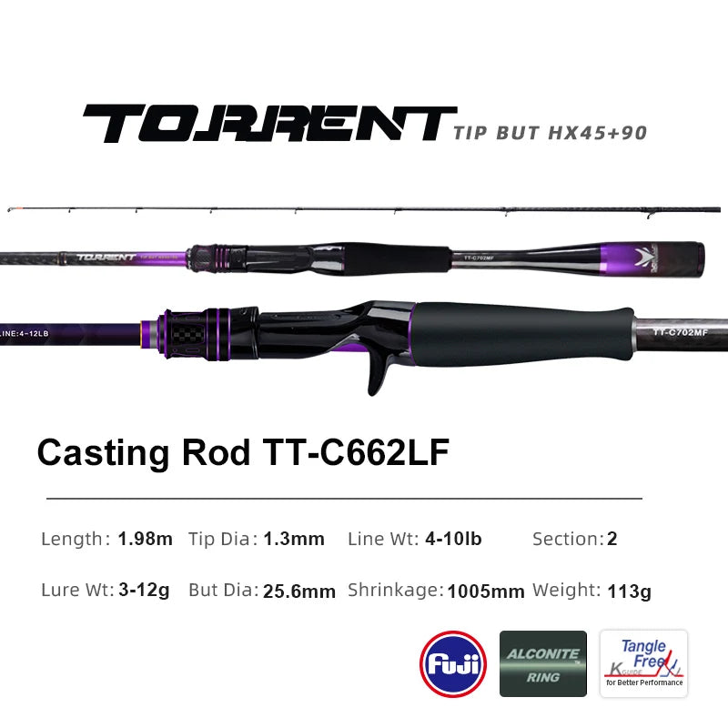 PURELURE TORRENT All Fuji General Lure Rod High Carbon Long Casting Spinning Casting Fishing Rod Fuji Alconite Ring Reel Seat