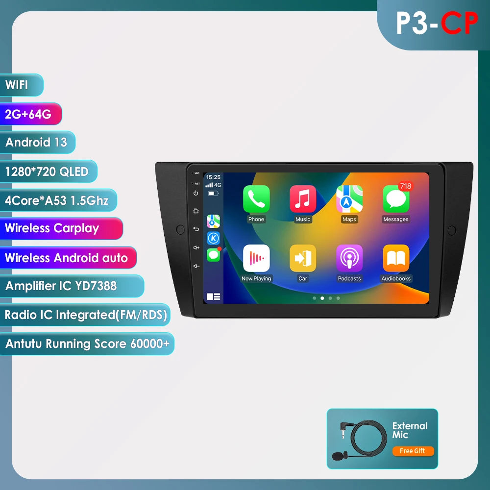 Hizpo Car Radio For BMW 3 Series E90 E91 E92 E93 2006-2012 Stereo Multimedia Wireless CarPlay Android Auto No 2 din 2din DVD RDS