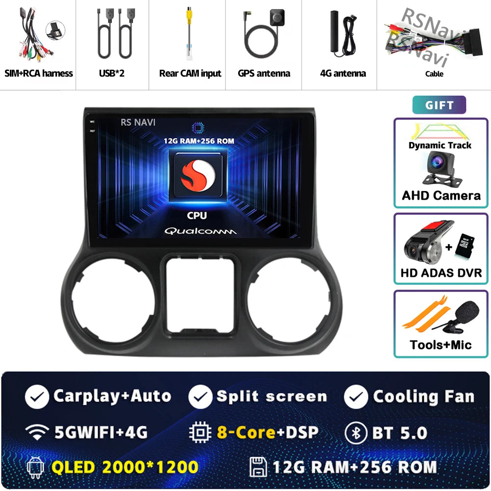 Android 14 Carplay Auto For Jeep Wrangler 3 JK 2015 2016 2017 Car Radio Player Multimedia srereo Navigation BT 4G WIFI DSP