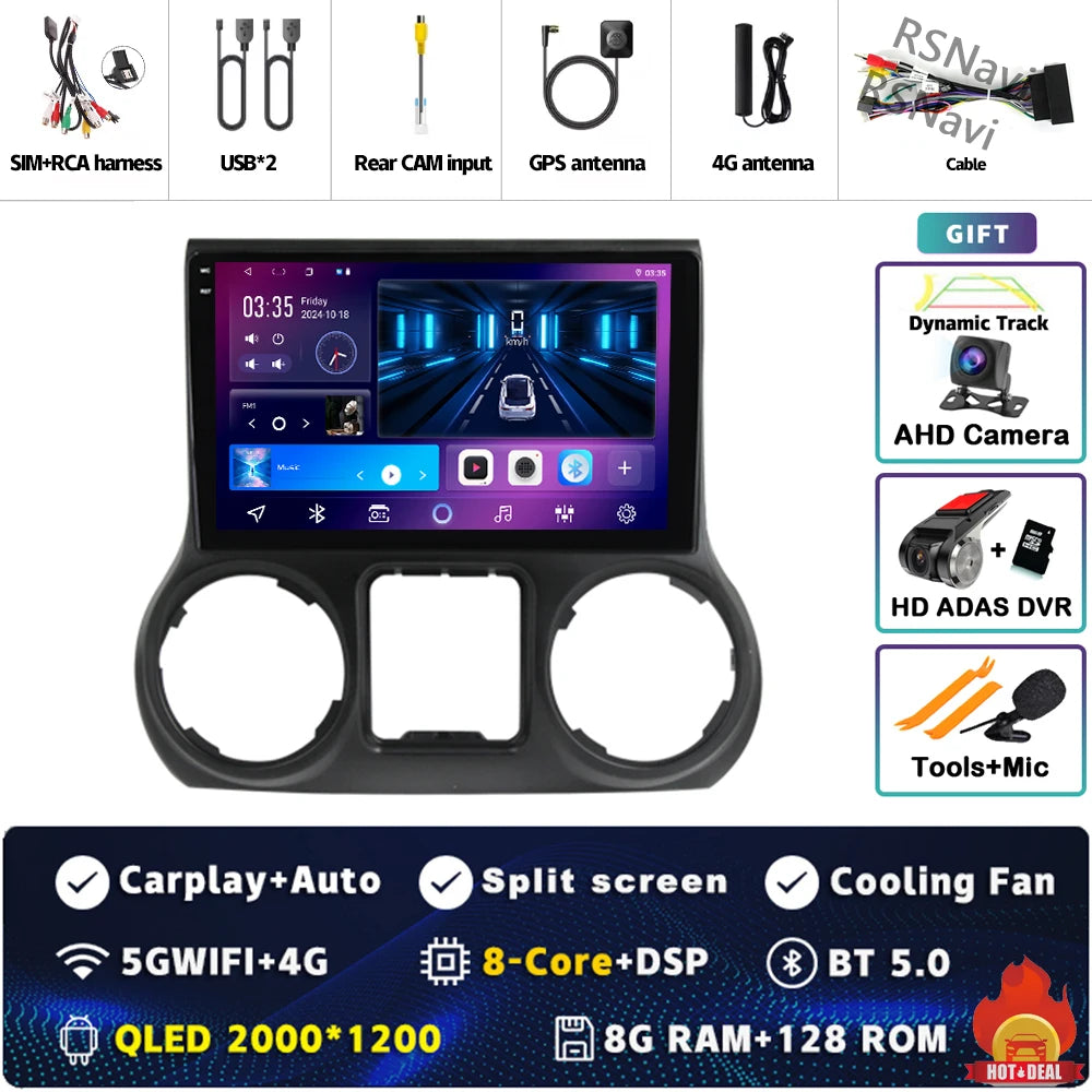 Android 14 Carplay Auto For Jeep Wrangler 3 JK 2015 2016 2017 Car Radio Player Multimedia srereo Navigation BT 4G WIFI DSP