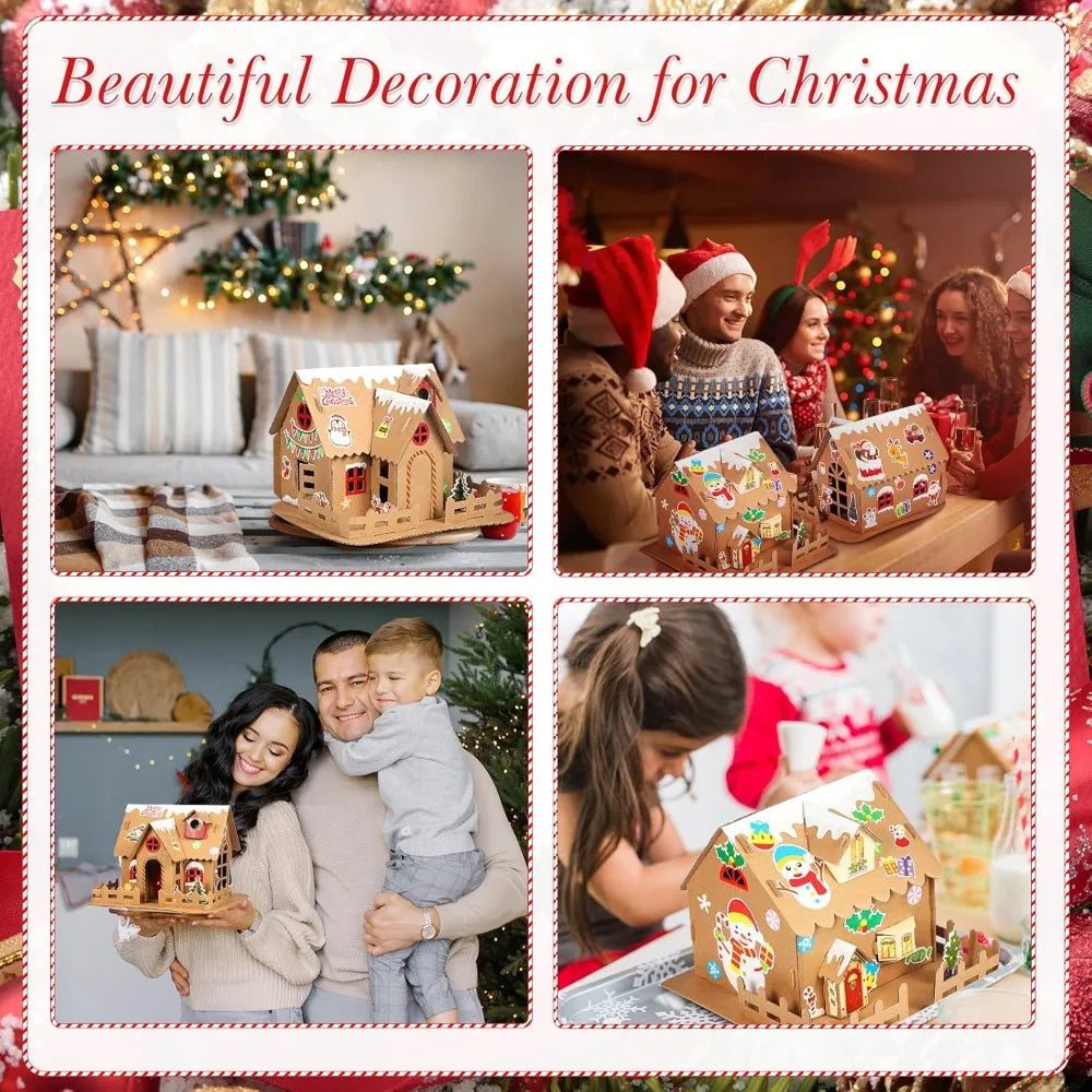 Yunsailing Christmas Gingerbread House Kit Cardboard Christmas ay Fun Game Party Decorating Playtime(12 Sets)