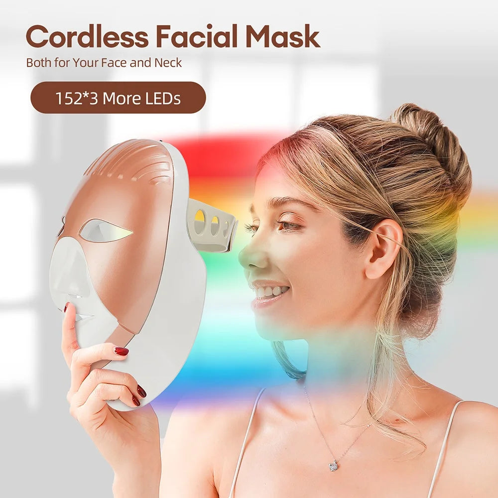 Wireless Facial Neck LED Beauty Machine 7 Color Photon Skin Care Face Mask