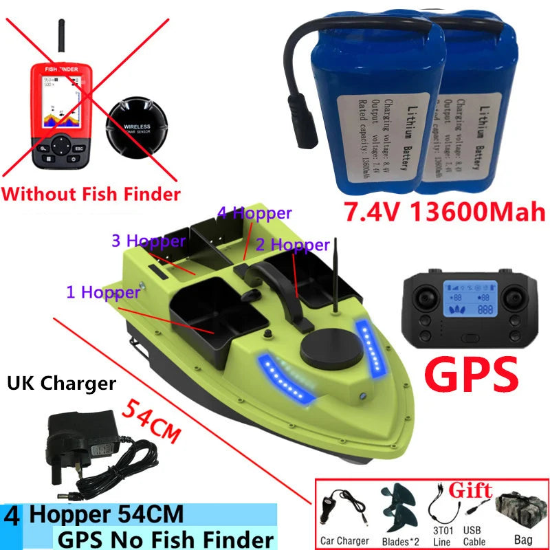 99GPS Smart Cruise Sonar Fish Finder High Speed RC Fishing Boat 4Hopper 600M 3KG Waterproof Lighting Remote Control RC Bait Boat
