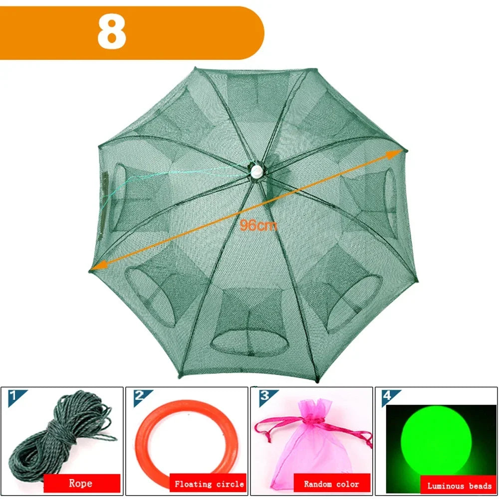 24/20/16/12/10/8/6/4 Holes Portable Fishing Net Shrimp Cage Nylon Foldable Fish Trap Folding Outdoor Automatic Collapsible