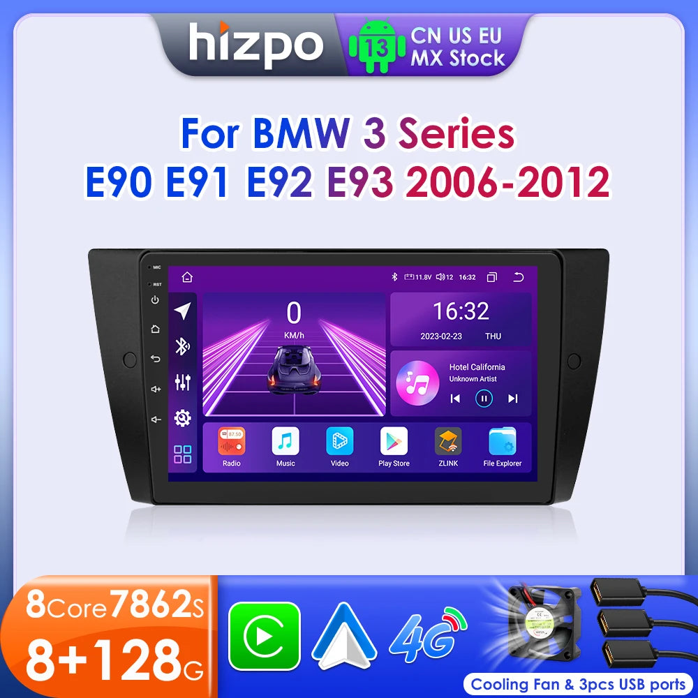 Hizpo Car Radio For BMW 3 Series E90 E91 E92 E93 2006-2012 Stereo Multimedia Wireless CarPlay Android Auto No 2 din 2din DVD RDS