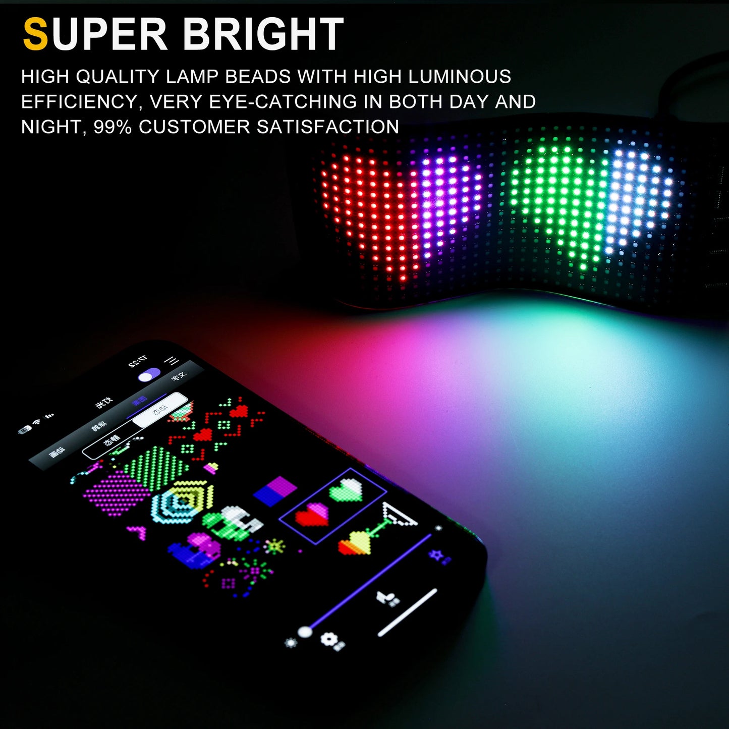 Mini LED Car Sign 6.7''x2.76'' Flexible USB LED Digital Sign App Control DIY Programmable Scrolling Sign for Car Party Festival