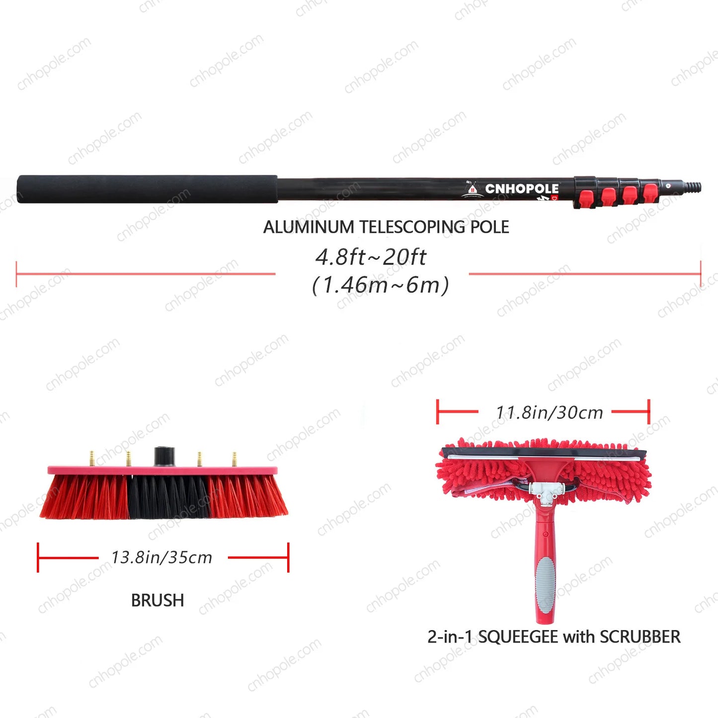 20ft Water Fed Pole Brush with Squeegee Kit High Reach Window Cleaning Tool 6 Meters Extension Sol