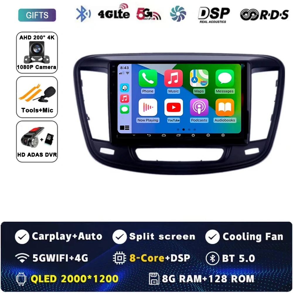 9" Car Raido Carplay Android 14 For Chrysler 200 200C 2015 - 2019 Auto Multimedia Screen Stereo Video Player GPS Navigation WIFI