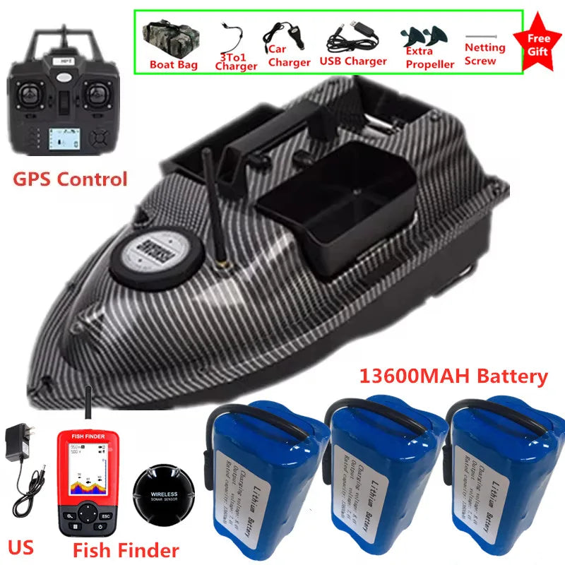 16 GPS Return Nesting Sonar Fish Finder RC Bait Boat 500M 2KG LCD Screen Waterproof Correction Yaw Remote Control Fishing Boat