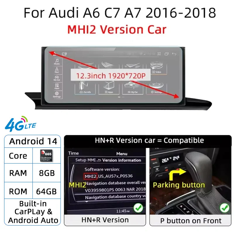 For Audi A6 A7 C7 Android 14 Car Radio Multimedia mp3 Player IPS Carplay Screen Stereo 4G GPS Navigation WIFI Head Unit