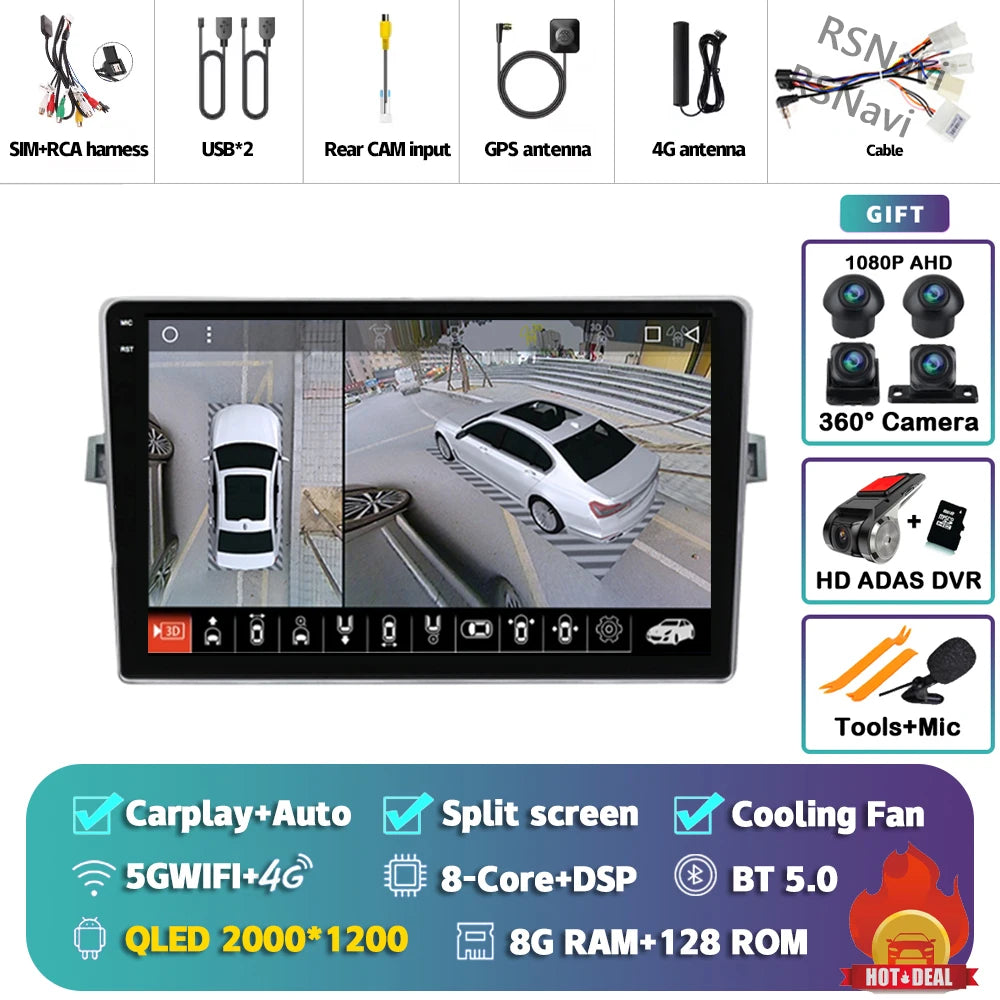 Android 14 Car radio Navigation Multimedia Player For Toyota Verso 2010 2011 2012 2013 2014 2015 2016 Carplay Auto Stereo video
