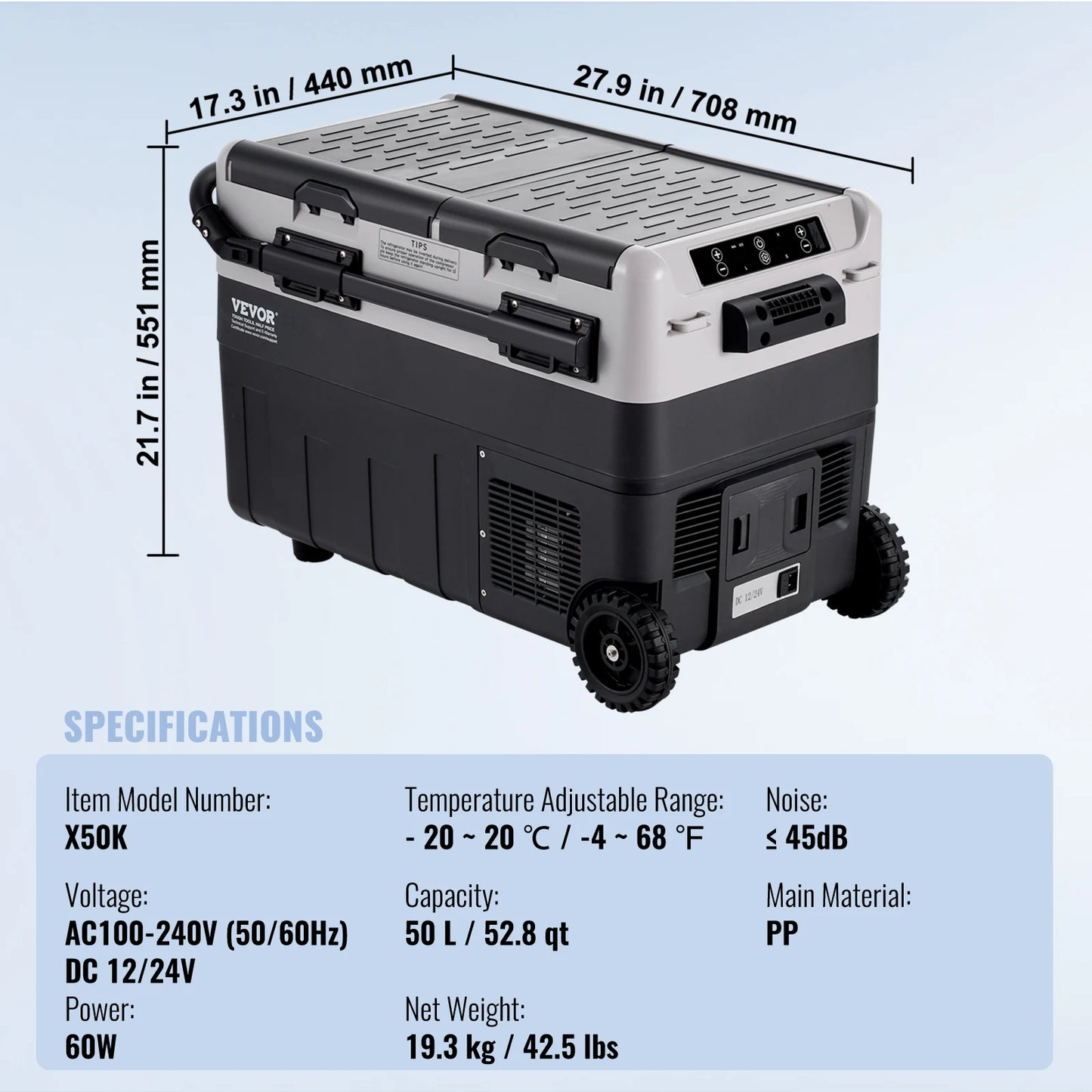 VEVOR 40L/50L/58L Portable Car Refrigerator, 12V Dual Zone Portable Freezer, Compressor Cooler for Outdoor Camping RV Car
