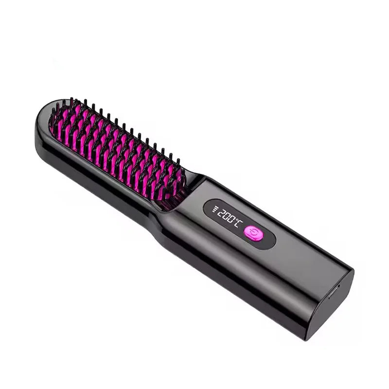 Portable Travel Thermostatic Hot Comb Hair Straightener Ceramic Heated USB Charging Fast Heating Brush Straightening Comb Curler