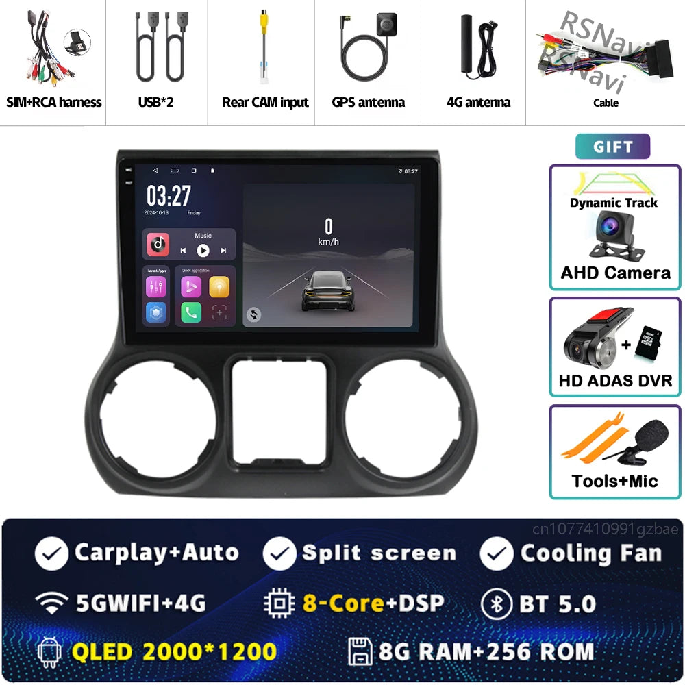 Android 14 Carplay Auto For Jeep Wrangler 3 JK 2015 2016 2017 Car Radio Player Multimedia srereo Navigation BT 4G WIFI DSP