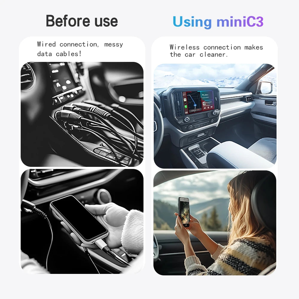 New MINI C3 plug and play wireless CarPlay Dongle Android AUTO Box Car Navigation Smart Car Machine interconnection BT WiFi