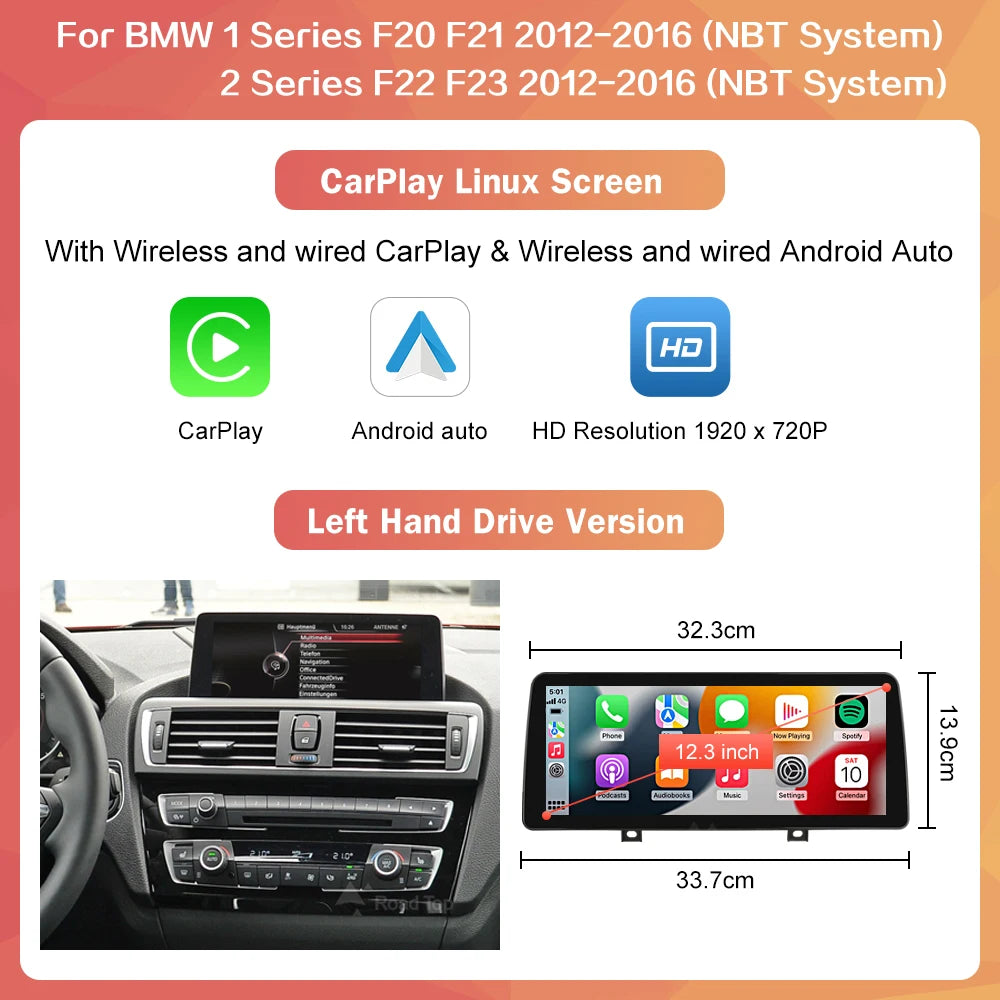 1920*720 Wireless Carplay Multimedia Screen Android Auto For BMW 1 2 3 4 Series F20 F21 F22 F23 F45 F30 F31 F33 F36 NBT System
