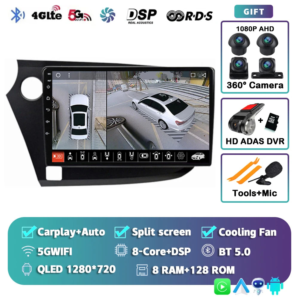 Android 14 Carplay Auto Car Radio Multimedia Player For HONDA INSIGHT 2009-2014 Navigation Autoradio GPS Stereo 2din Head Unit