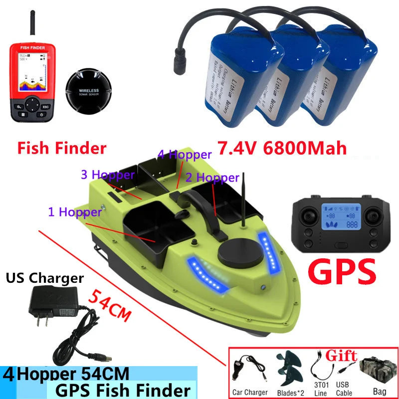 99GPS Smart Cruise Sonar Fish Finder High Speed RC Fishing Boat 4Hopper 600M 3KG Waterproof Lighting Remote Control RC Bait Boat