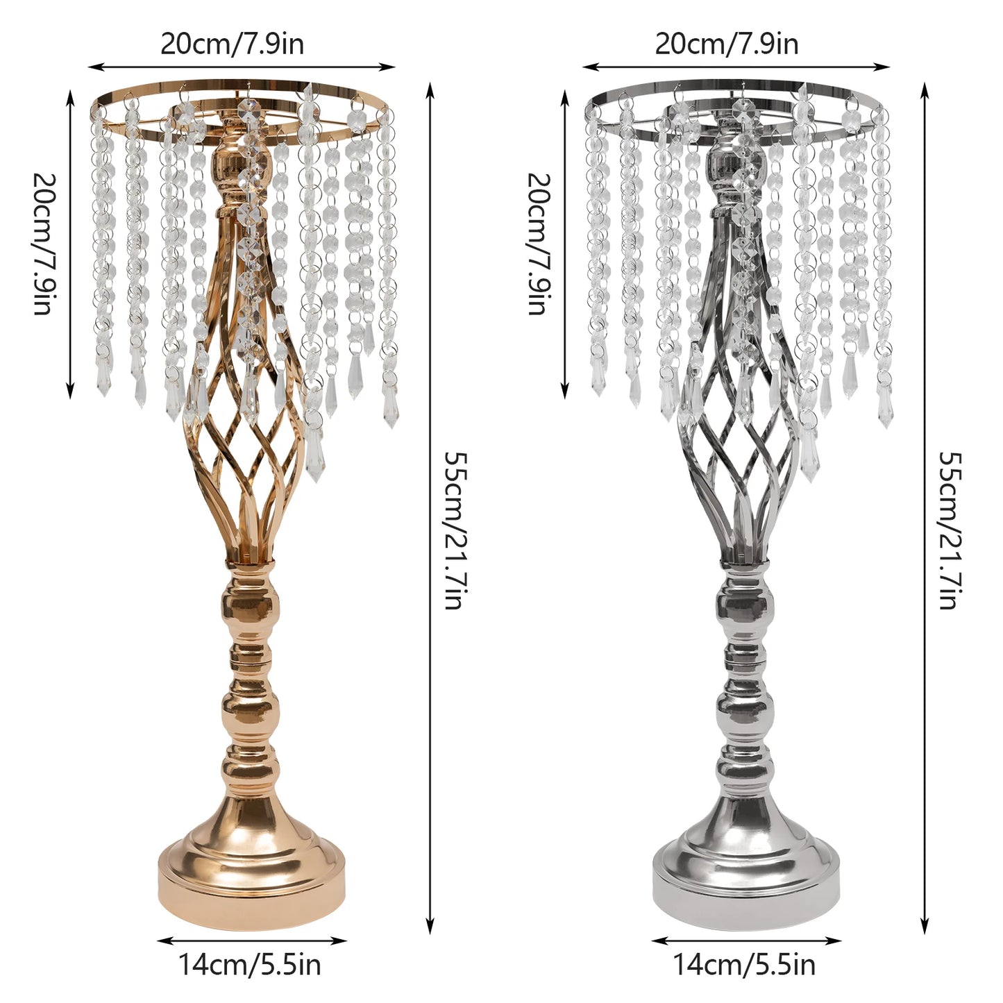 10pcs Crystal Flower Stand Wedding Centerpiece Crystal Metal Flower Vase for Reception Tables Wedding Supplies Gold/Silver