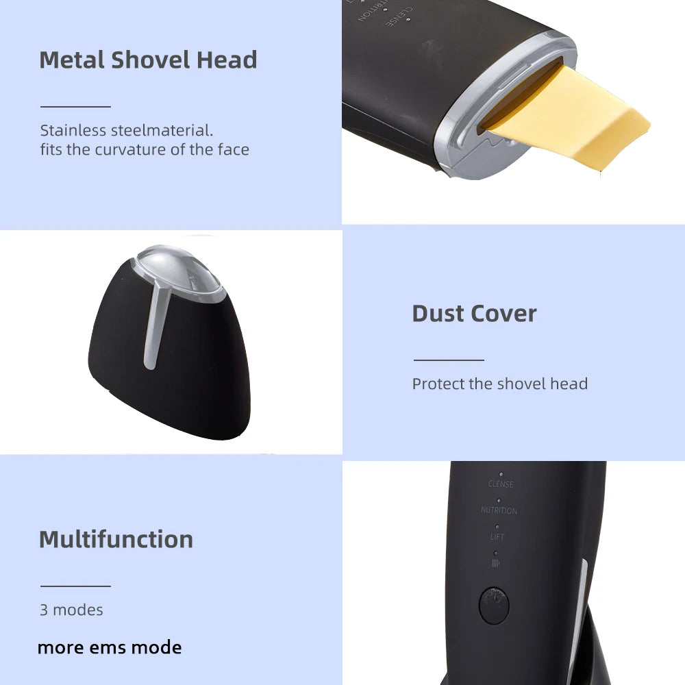 New Ultrasonic Skin Scrubber Vibration Face Spatula Blackhead Remover Shovel Clean Cavitation Peel