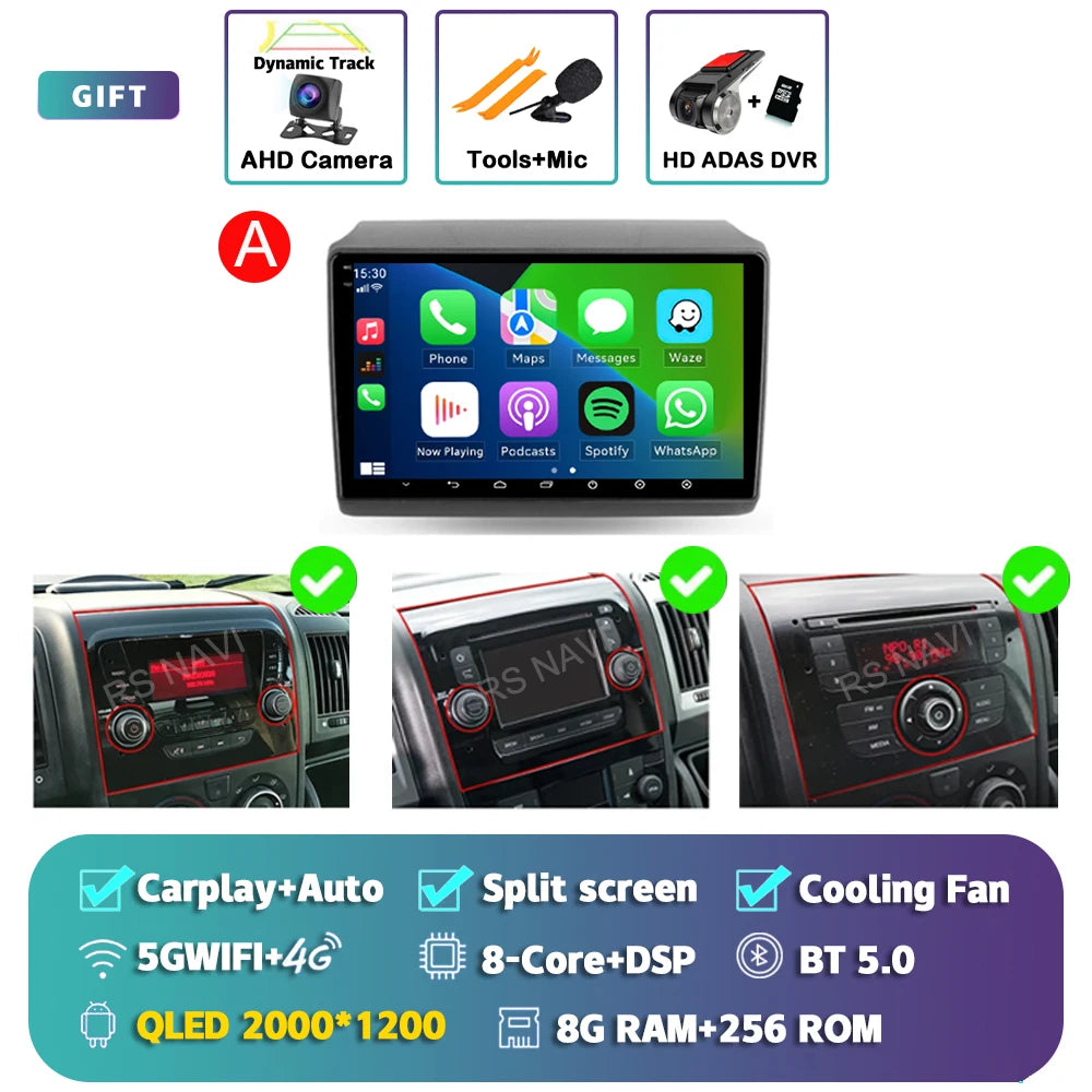 Android 14 Car Radio Carplay Auto GPS Navigation Multimedia Player For Fiat Ducato 2007 - 2015 video Stereo DVD 2 DIN Wifi+4G BT