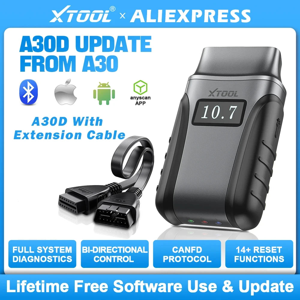 XTOOL Anyscan A30D BT OBD2 Scanner Full System 16+ Service Bidirectional Scan Tools Lifetime Free Update CAN FD FCA Andriod IOS