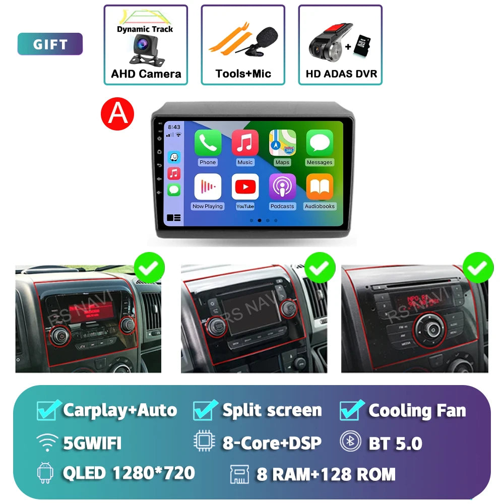 Android 14 Car Radio Carplay Auto GPS Navigation Multimedia Player For Fiat Ducato 2007 - 2015 video Stereo DVD 2 DIN Wifi+4G BT