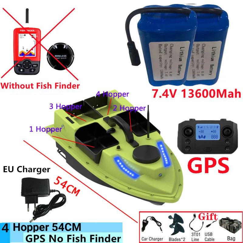 99GPS Smart Cruise Sonar Fish Finder High Speed RC Fishing Boat 4Hopper 600M 3KG Waterproof Lighting Remote Control RC Bait Boat